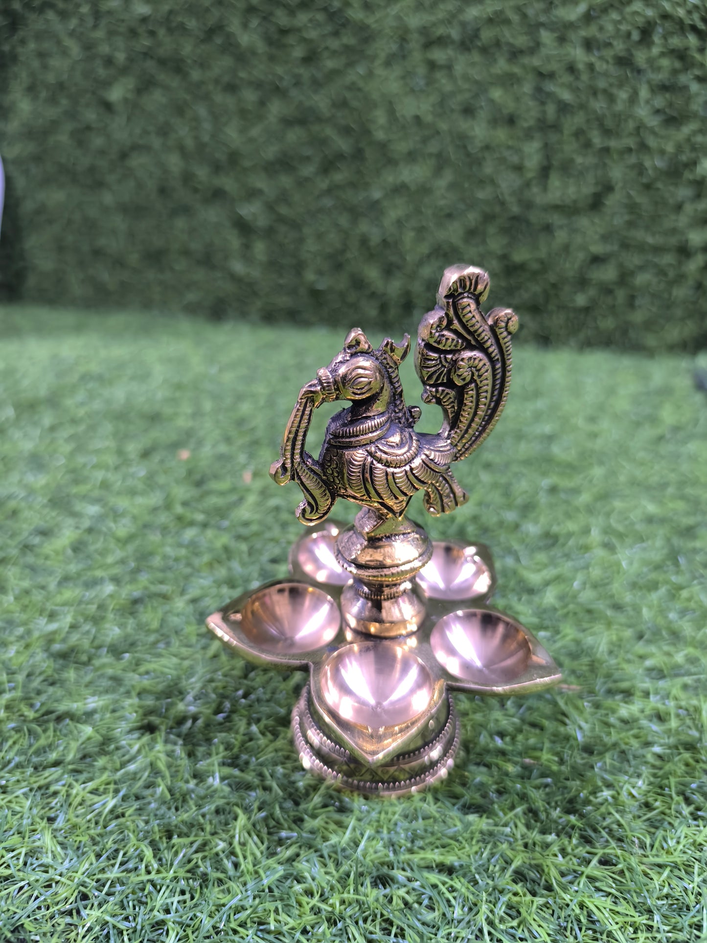 Brass Peacock Panchmukhi Diya with Arch Design