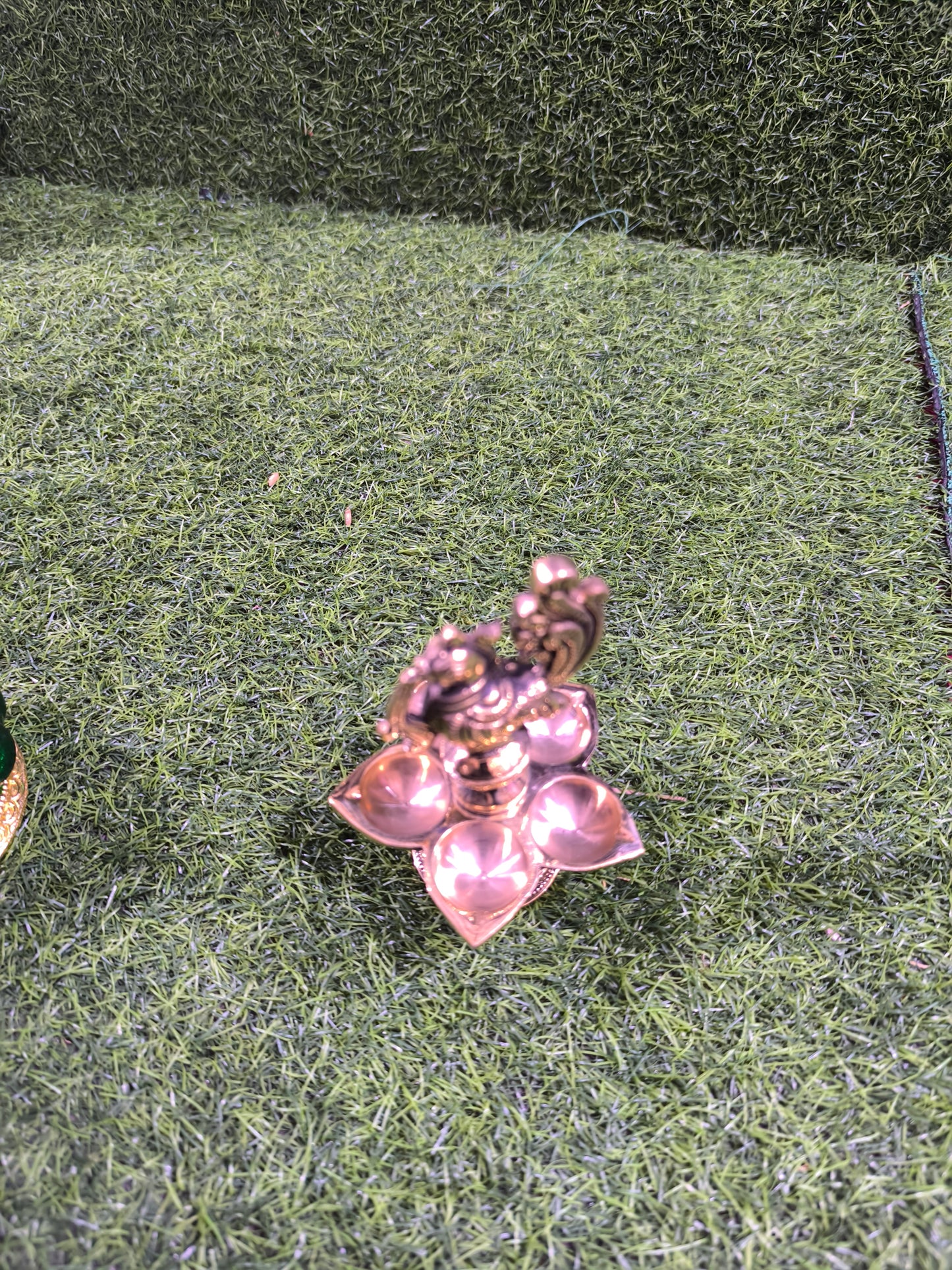 Brass Peacock Panchmukhi Diya with Arch Design
