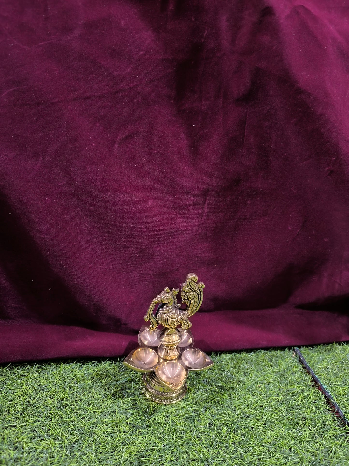 Brass Peacock Panchmukhi Diya with Arch Design