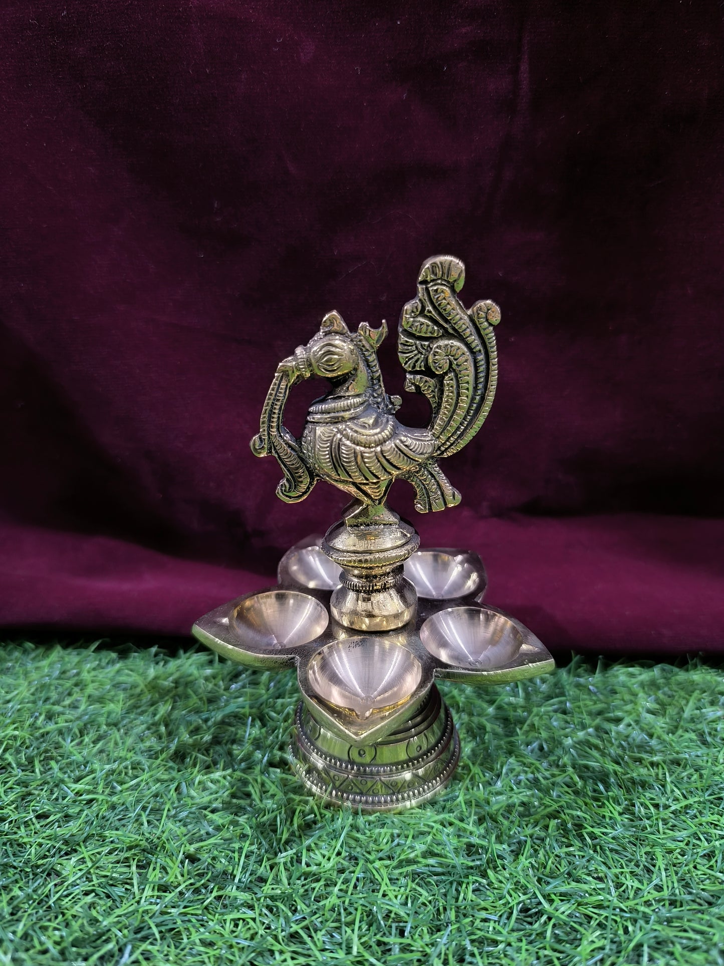 Brass Peacock Panchmukhi Diya with Arch Design