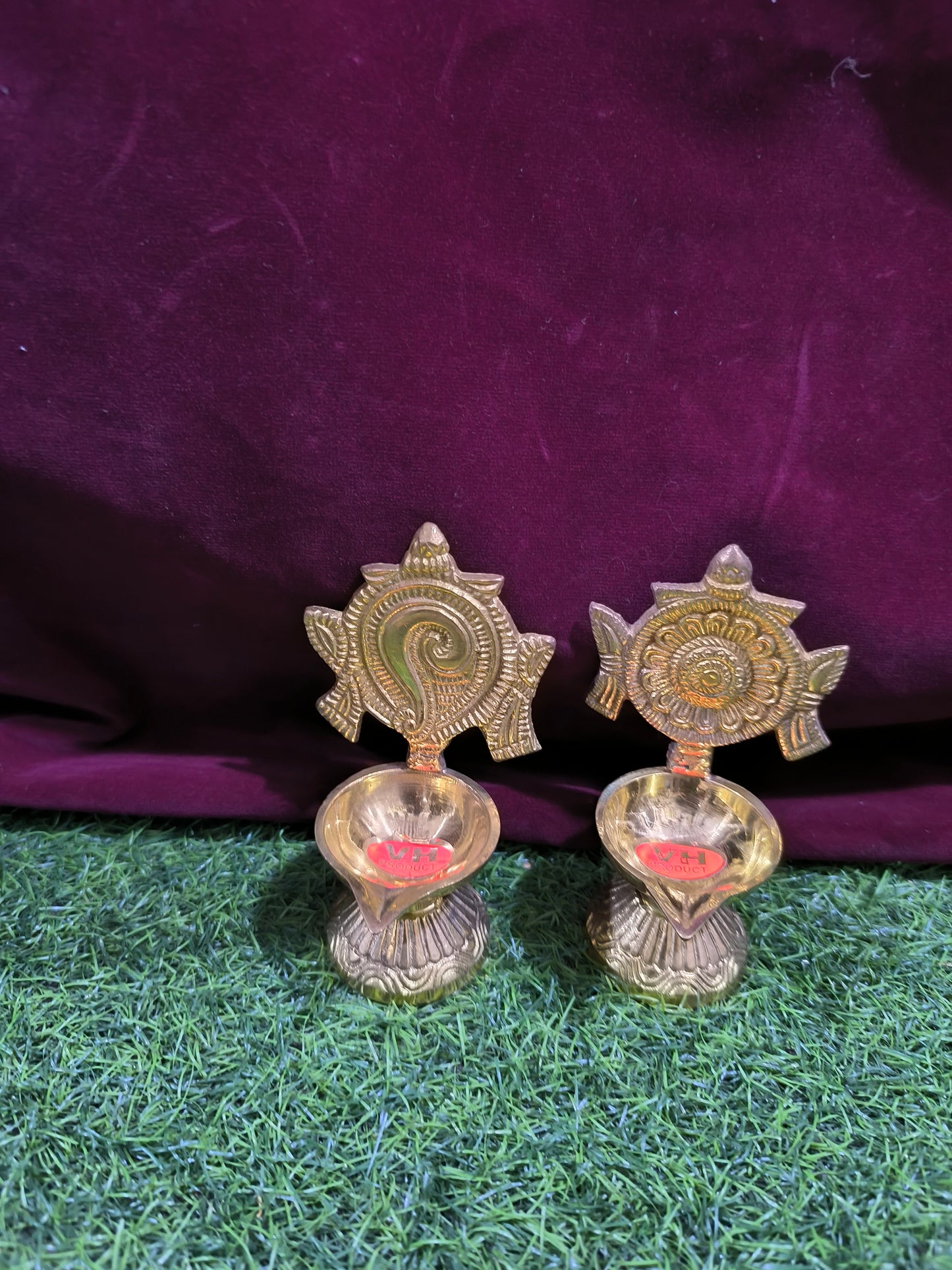 Traditional Brass Diya Set with Decorative Backplate