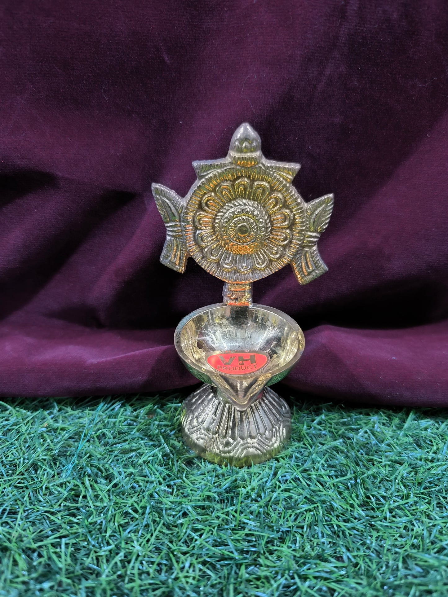Traditional Brass Diya Set with Decorative Backplate