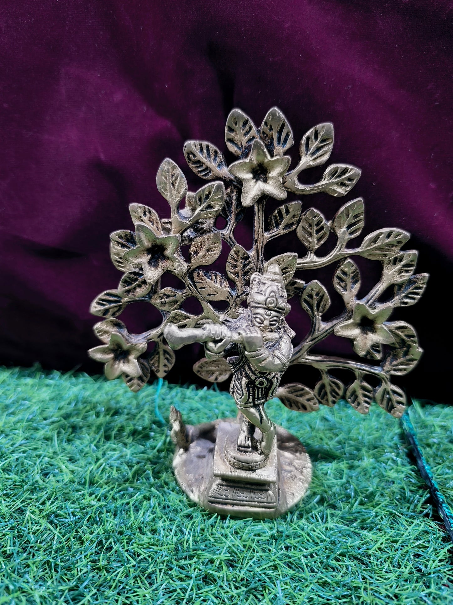 Lord Krishna Playing Flute with Tree Backdrop
