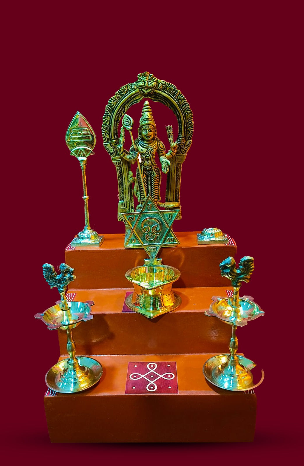 Brass Lord Murugan with Vel and Traditional Pooja Set