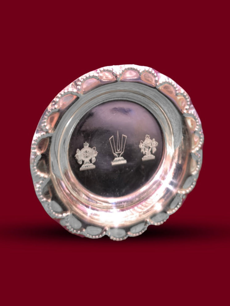 Brass Pooja Plate with Shankha, Namam, and Chakra Symbols