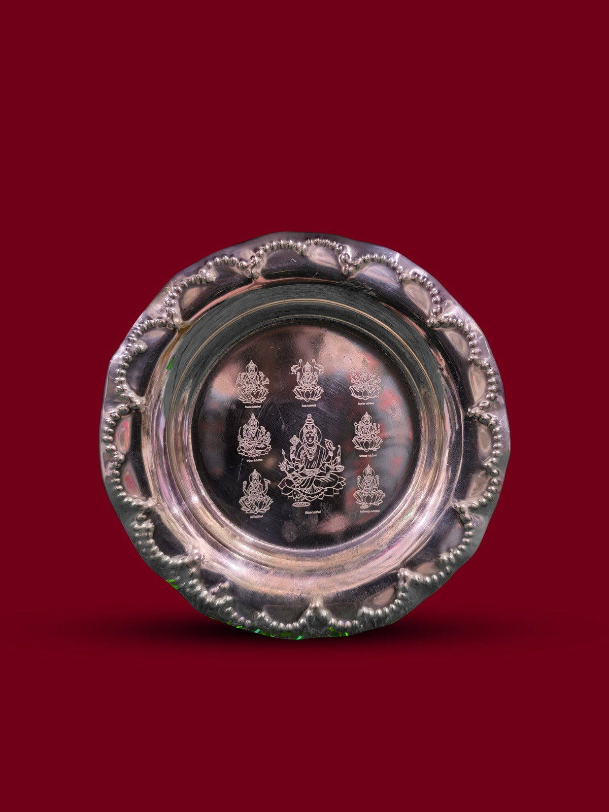 Brass Pooja Plate with Ashtalakshmi Etching