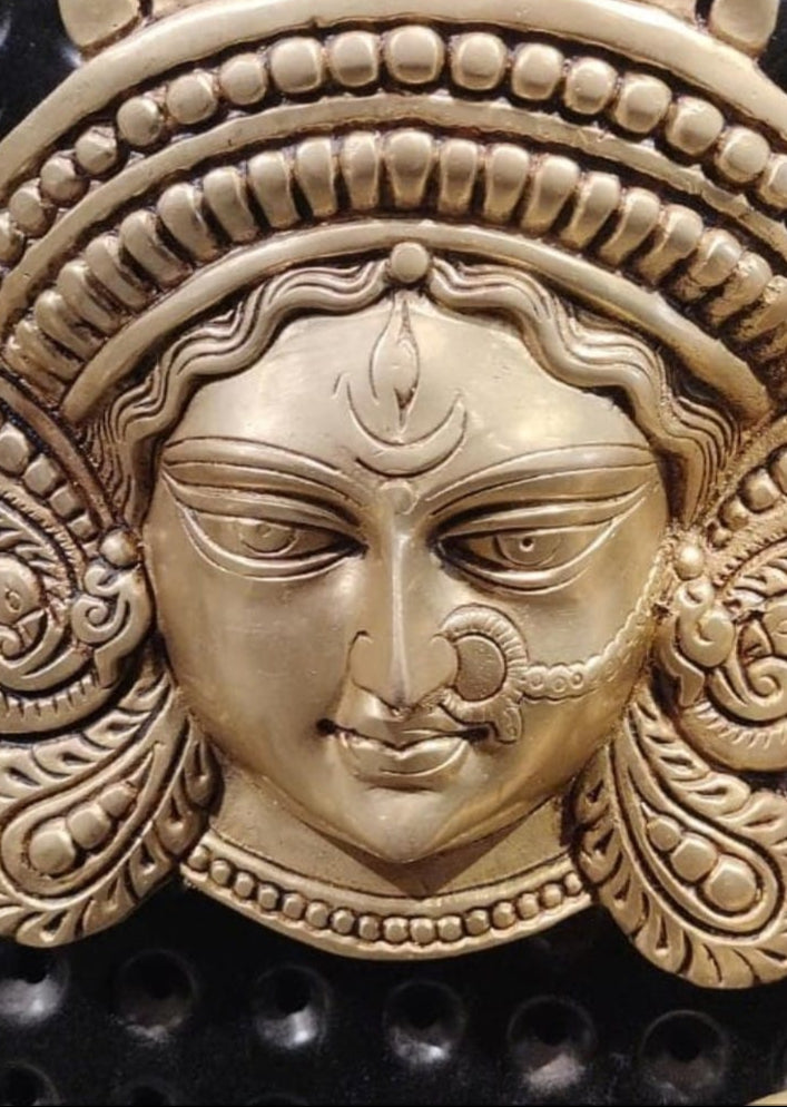 Brass Wall Hanging of Maa Durga Face (Mahadevi Mukha)
