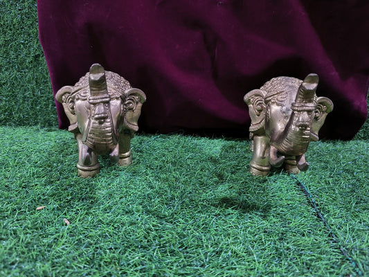 Engraved Brass Elephant Statue Pair
