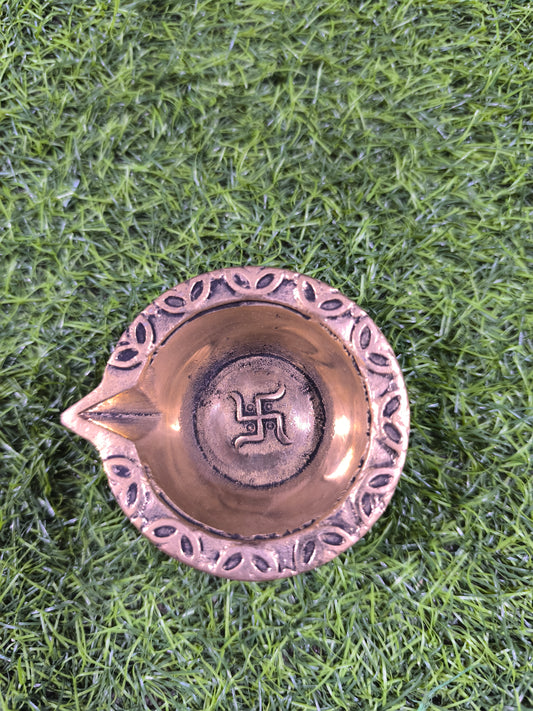Traditional Brass Diya with Swastik Symbol