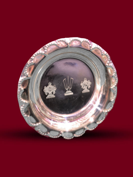 Brass Pooja Plate with Shankha, Namam, and Chakra Symbols