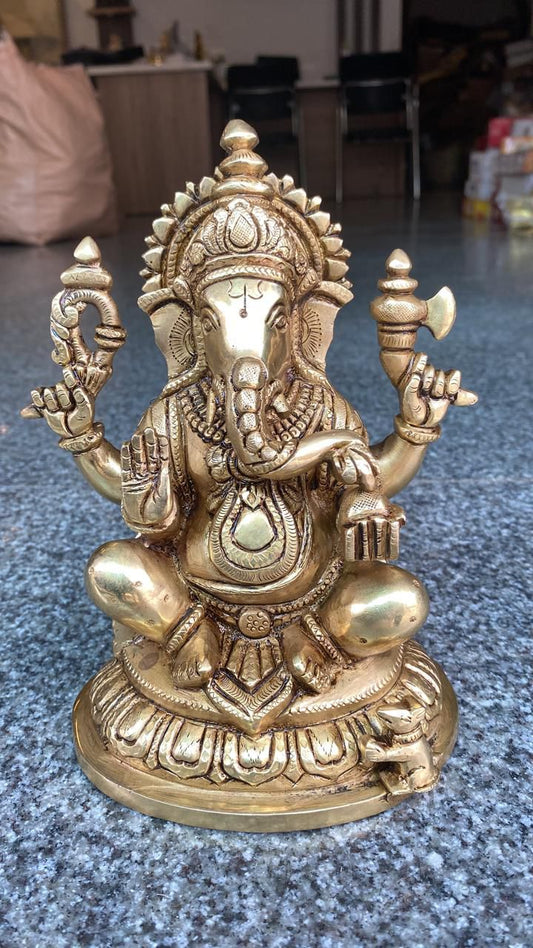 Lord Ganesha on Lotus Pedestal with Mooshak