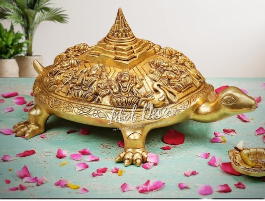 Brass Kurma Tortoise with Deities and Meru