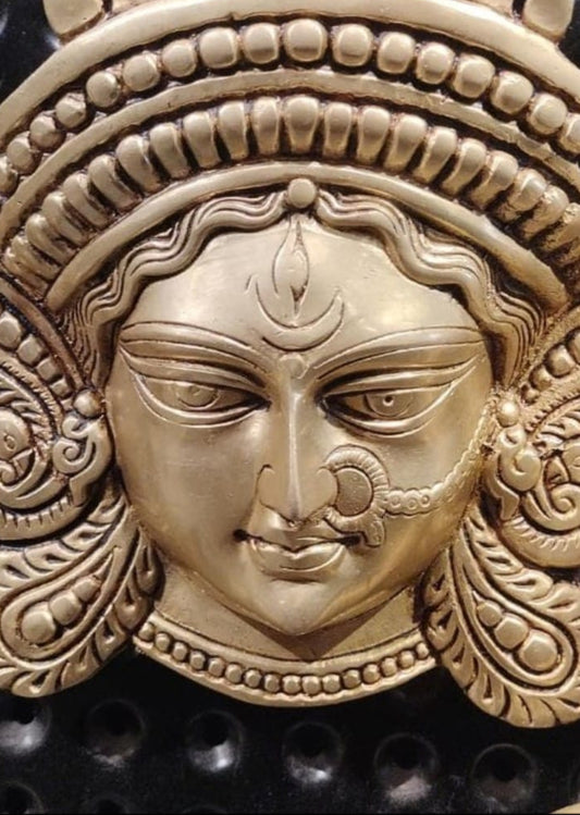 Brass Wall Hanging of Maa Durga Face (Mahadevi Mukha)