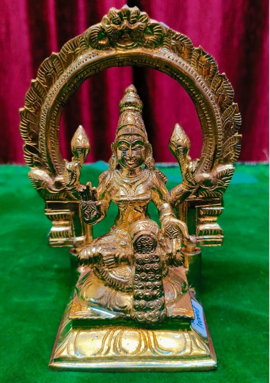 Brass Lakshmi Idol with Lotus & Prabhavali