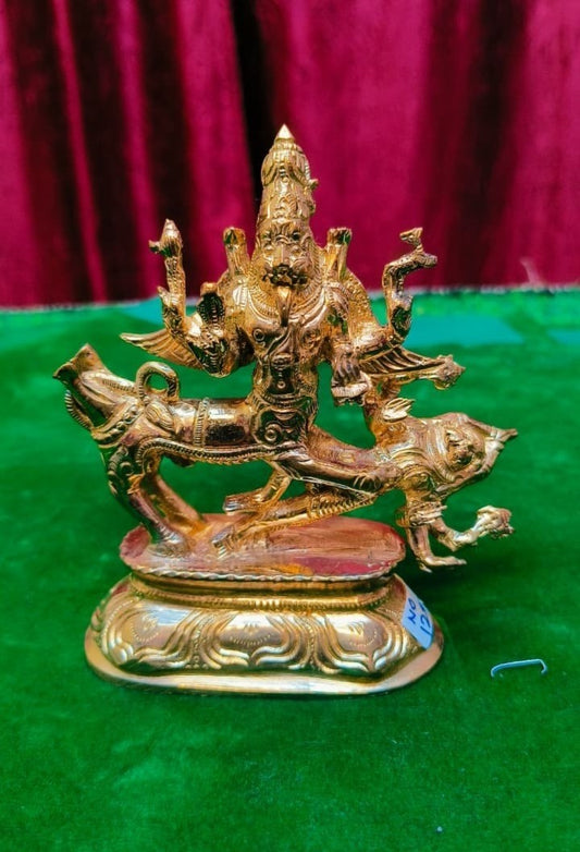 Brass Lord Narasimha Swamy Idol – Ugra Narasimha Riding Lion Statue