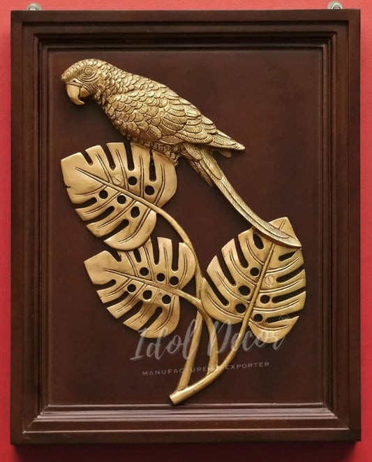 Brass Parrot on Leaf Wall Hanging